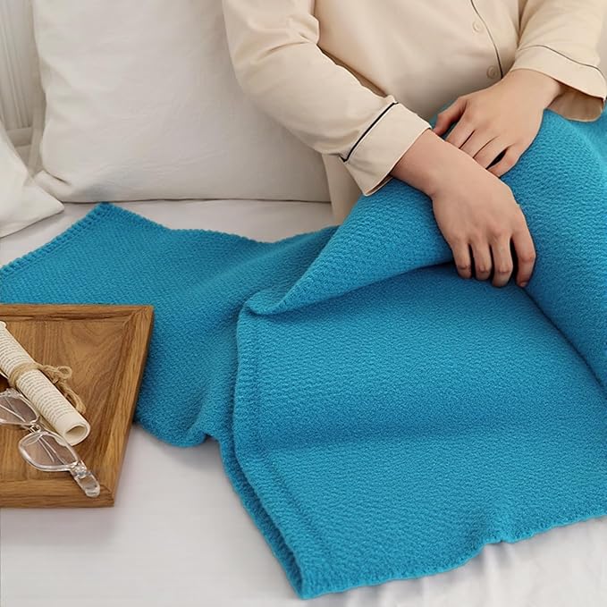 Turquoise Full Size Throw Blanket - Lightweight Breathable Summer Soft Blanket of Polyester Imitation Cotton for Anti-Static,Luxury Throws for Bed, Couch and Sofa,Cozy Decorative Blankets
