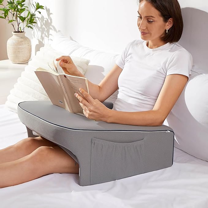 Reading Pillow for Bed, Gaming Pillow for Lap, Petite Adults, Teens Arm Rest Pillow, Memory Foam Lap Desk Pillow for Reading, Working, Playing, Crocheting in Bed Couch(Grey)