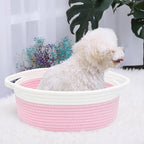 ABenkle Small Basket with Handles, Boho Decorative Rope Woven Dog Cat Toy Storage Bin Shelf Storage Organizer, Easter Christmas Gift Basket, 12"x8"x5", Pink