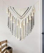 Jakalin Macrame Wall Hanging Grey Small Macrame Wall Decor Panels Handmade Wall Art Home Living Room Bedroom Decor,31" Wx 39" L