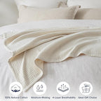 PHF 100% Cotton Muslin Throw Blanket 50" x 60", 4-Layer Lightweight and Breathable Blanket, Luxuriously Soft Gauze Throws for Couch Bed Sofa, Ideal Gift Choice, Oat Milk