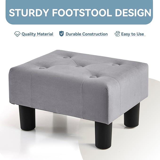 Poofzy Small Foot Stool Ottoman, Velvet Ottoman Foot Rest with Legs, Rectangle Foot Rest for Couch, Footstools and Ottomans Small for Living Room and Entryway (Gray)