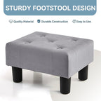 Poofzy Small Foot Stool Ottoman, Velvet Ottoman Foot Rest with Legs, Rectangle Foot Rest for Couch, Footstools and Ottomans Small for Living Room and Entryway (Gray)