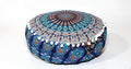 CRAFT KALA Blue Peacock Large Hippie Mandala Meditation Floor Ottoman Pillow Cushion Pouf Cover Square Poufs Bohemian Circle Floor Cushion Case Outdoor Fireplace Yoga Living Room Decor Cover 16" Round