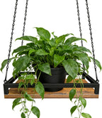 Plant Hanger Indoor, 11.8" Wooden Hanging Plant Holder with Metal Frame Hanging Planter for Indoor Plants Load 50LB Hanging Plant Shelf with 27.6" Long Chain, Ideal for Heavier Pots Window Ceiling