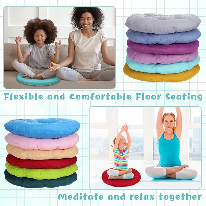 Tinideya 24 Pcs Round Floor Cushions Floor Pillows Meditation Seat Pillows Flexible Seating for Adults Kids, Chair Cushions for Classroom, Nursery, Living Room, Yoga(Medium 15.7 Inch,Multi Color)