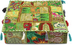 Mam Treasures Indian Bohemian Decorative Pillow Vintage Cushion Cover Patchwork Square Floor Pillow Cover Meditation Cushion Large Floor Pillow Indian Cushion (Light Green, 18 X 18 X 5 Inch)
