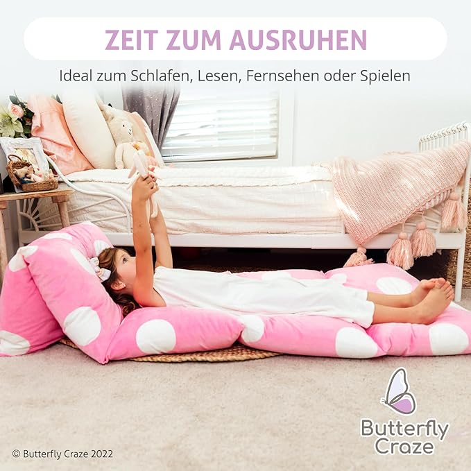 Butterfly Craze Floor Pillow Case, Mattress Bed Lounger Cover, Polka Pink, Queen Size - Cozy Seating Solution for Kids & Adults, Recliner Cushion, Perfect for Reading, TV Time (Pillow Not Included)