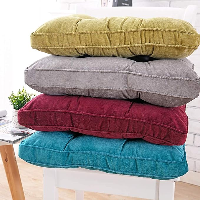 Tiita Chair Cushions for Dining Chairs Set of 4, 18x18 Inch Seat Cushions with Ties, Square Floor Pillows Pad for Indoor/Outdoor, Grey