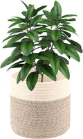 Cotton Rope Plant Basket Modern Woven Basket Pot Indoor Planter Up to 8 Inch Pot Storage Organizer Basket Rustic Home Décor (8.5''x8.5'', Grey&White)