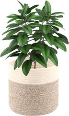 Cotton Rope Plant Basket Modern Woven Basket Pot Indoor Planter Up to 8 Inch Pot Storage Organizer Basket Rustic Home Décor (8.5''x8.5'', Grey&White)