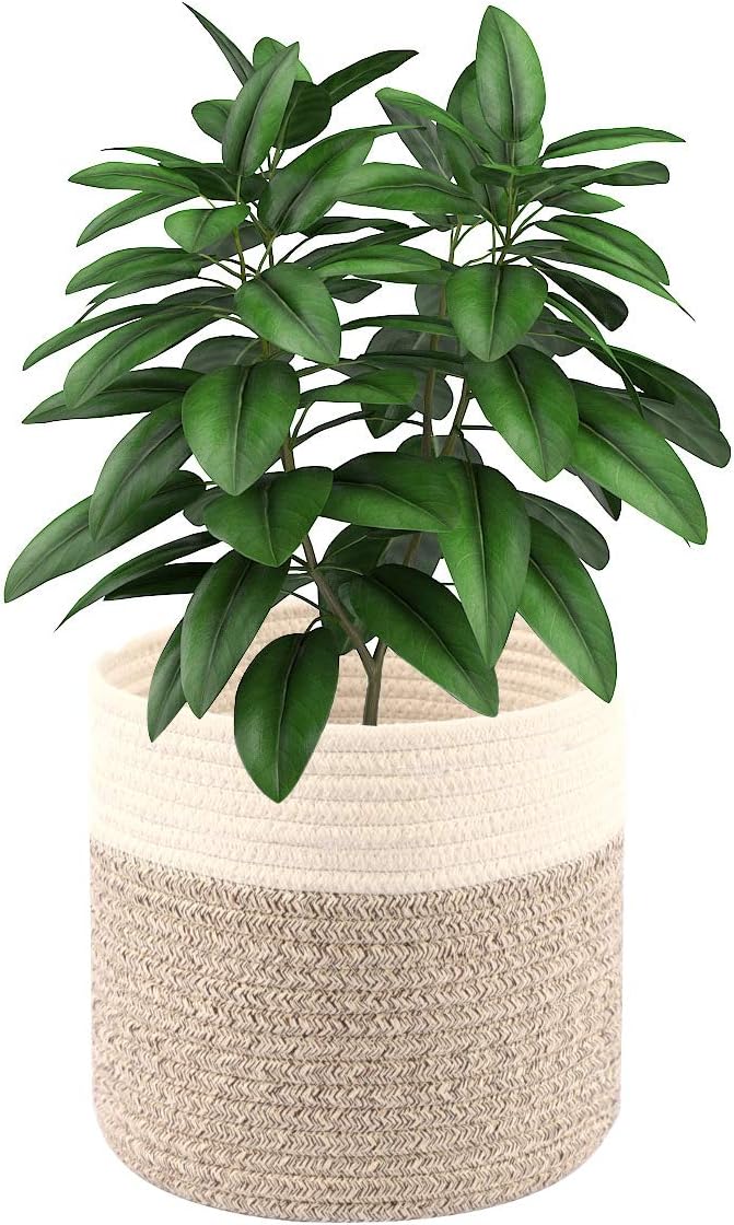 Cotton Rope Plant Basket Modern Woven Basket Pot Indoor Planter Up to 8 Inch Pot Storage Organizer Basket Rustic Home Décor (8.5''x8.5'', Grey&White)