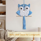 ACEDSGN Macrame Owl Wall Hanging Boho Hippy Decor, Handmade Tapestry Fiber Art Wall Decor for Nursery Bedroom Living Room, Sustainable Gift for Owl Lovers & Nature Fans