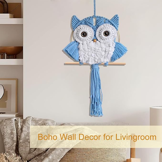 ACEDSGN Macrame Owl Wall Hanging Boho Hippy Decor, Handmade Tapestry Fiber Art Wall Decor for Nursery Bedroom Living Room, Sustainable Gift for Owl Lovers & Nature Fans