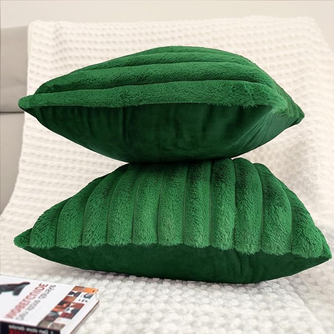 2 Pack 16x16 Pillow Cover Velvet Pillow Covers, Faux Fur Square Throw Pillow Covers for Living Room Decorations Throw Pillow Case, Throw Pillow Cover Cushion Cover for Sofa Bedroom Car, Dark Green