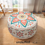 MOCOFO Round Bohemian Ottoman Pouf Cover, 18 Inch, Cotton Blend, Church Window Print, Living Room Storage Footrest, Cover Only (Blue Night)