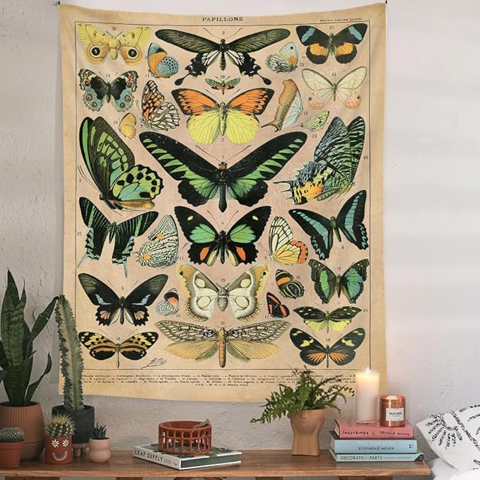 Adolphe Philippe Millot Print Poster Vintage Butterfly Tapestry 48”x36” Long Vertical Wall Hanging Reference Illustrative Wall Tapestries for Bedroom Aesthetic Tapestry Wall Hanging Bedroom Room Decor