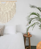 Youngeast Large Macrame Wall Hanging Boho Beaded Curtain for Window Macrame Bedroom Headboard Living Room Wall Art Tassel Tapestry Bohemian Woven Wall Decor 31" W X 25" H (Beige)