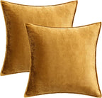MIULEE Dark Gold Velvet Throw Pillow Covers 18x18 Soft Decorative Solid Square Cushion Cases Pack of 2 Modern Luxury Home Decor for Couch, Sofa, Bedroom