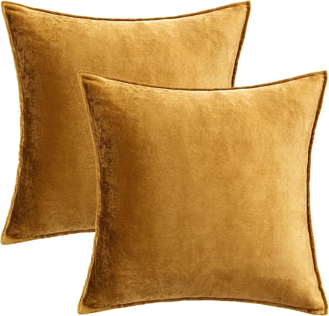 MIULEE Dark Gold Velvet Throw Pillow Covers 24x24 Soft Decorative Solid Square Euro Sham Cushion Cases Pack of 2 Modern Luxury Home Decor for Couch, Sofa, Bedroom