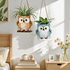 QCQHDU Swing Owl Hanging Pots with Drainage Hole, Small Resin Succulent Plant Planters, Cute Indoor/Outdoor Decor for Balcony Garden Patio, Women Gift Idea, Blue