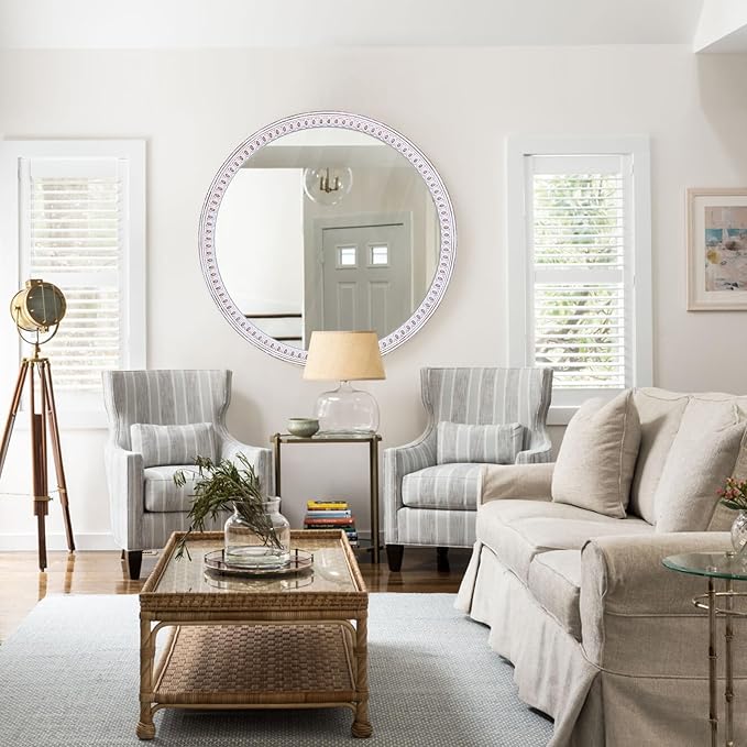 30 Inches Wooden Round Mirrors for Wall Decor, Rustic Farmhouse Circle Mirror for Bathroom Over Sink, Living Room, Entryway, Bedroom