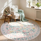 Lahome Sylvie Pink Floral 6 ft Round Rug, Soft Cozy Circle Rug for Tween Girls Bedroom Decor, Machine Washable Nursery Carpet with Non-Slip Backing for Retreat or Reading Nook