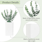 Dahey 2 Pack Wood Wall Planter Vase with Artificial Eucalyptus Farmhouse Wall Hanging Decor Pocket Planter for Indoor Fake Plants Greenery Flowers Living Room Bedroom Kitchen Home Decoration, White