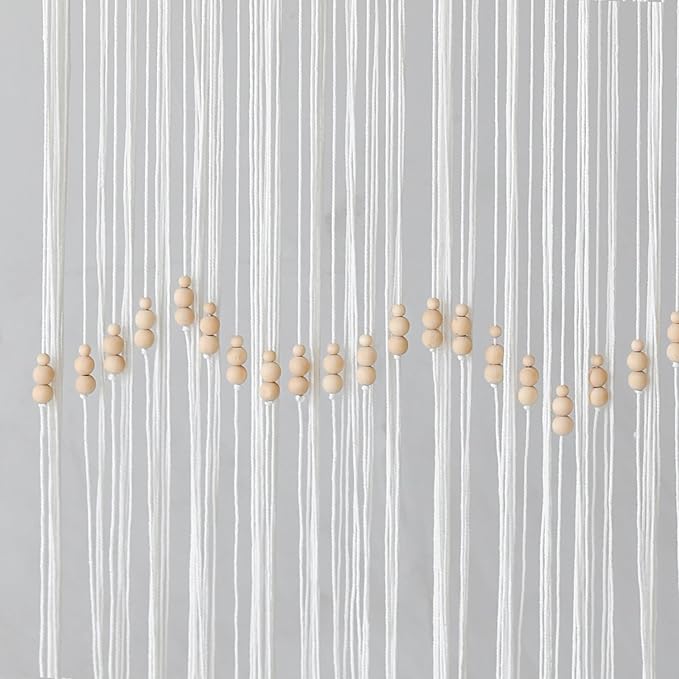 IOWER Macrame Curtain Beaded Doorway Panel White Boho Curtain for Bedroom Wedding Backdrop Room Divider Closet Apartment Living Room Kitchen Doors Home Decor 35''W x 70''L