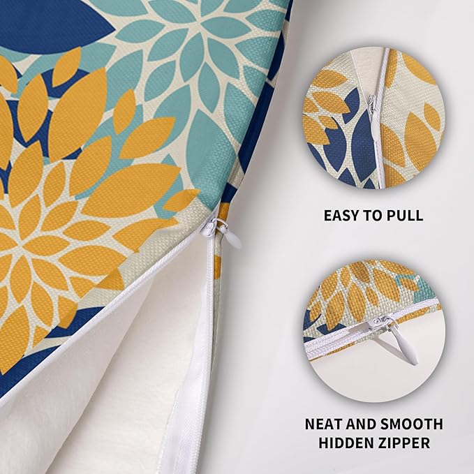 Yellow Blue Aqua Pillow Covers 22X22 Inch Set of 2, Summer Floral Dahlia Flower Decorative Throw Pillow Covers Outdoor Modern Farmhouse Cushion Case for Home Couch Sofa Bed Decor
