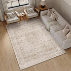 6x9 Washable Beige Area Rug Vintage Living Room Bedroom Carpet Non-Slip Soft Low Pile Distressed Indoor Throw Rug for Dining Room Entryway Office