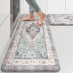 KIMODE Farmhouse Kitchen Mats,Anti Fatigue Kitchen Rugs Sets of 2, Non Slip Waterproof Kitchen Floor Mats, Ergonomic Cushioned Comfort Standing Mat for Laundry, Office, Sink,Desk,Blue