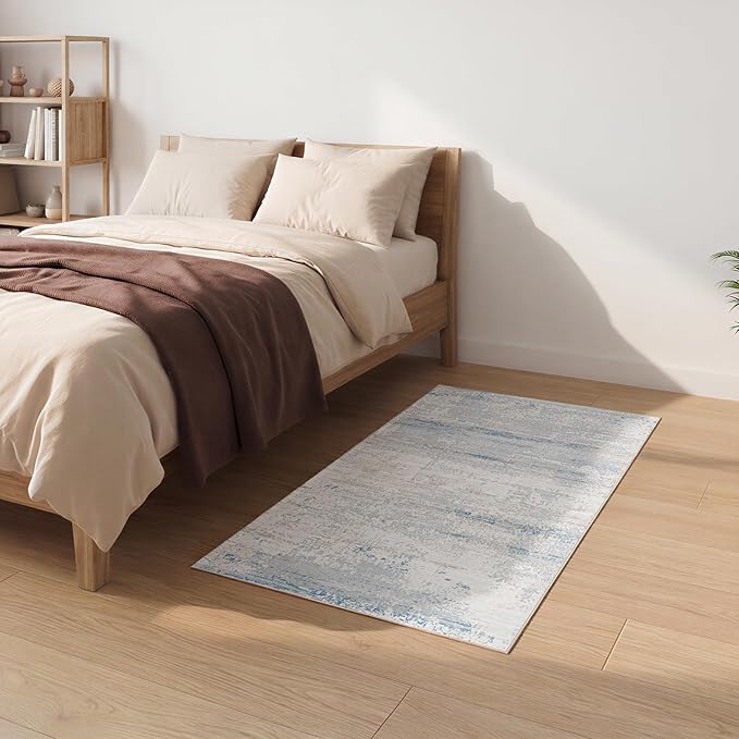Washable Rugs 3x5 Area Rugs for Living Room- Modern Abstract Rugs for Bedroom,Dining Room,Kids Room,Ultra Soft Low Pile Small Carpet with Non Slip Rubber Backing,Neutral Accent Nursery Rug