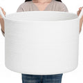 CLHMILY&Z Round Cotton Rope Storage Basket in Living Room, Bedroom, Laundry Room for Toy, Clothes, Blanket, Pillow (White, XLarge(14.2"x22"))