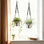 Macrame Plant Hanger, Up to 4-15 inch Pots, Wood Beads Cotton Hanging Planter Holder for Indoor Outdoor Boho Home Decor, 35 Inch, Set of 2 (Black)