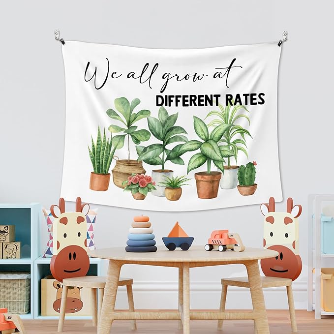 XLDLIOO Mental Health Plant Wall Tapestry, Inspirational Wall Tapestry Hanging for Classroom, We All Grow at Different Rates Tapestries Decor Art for Therapy Counselor Office 40x30in