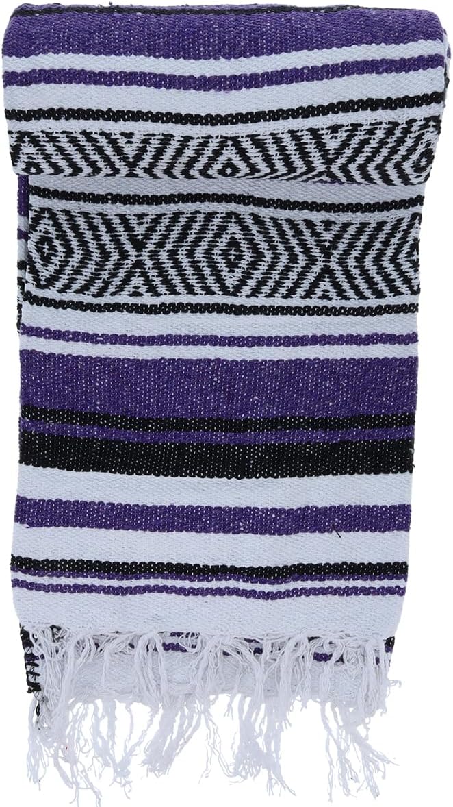 BlackCanyon Gear Falsa Blanket Rolled Cotton Blend OL124 Mexican Style Saddle Yoga Beach Blanket Aztec Throw Colorful Serape - 4FT x 6FT
