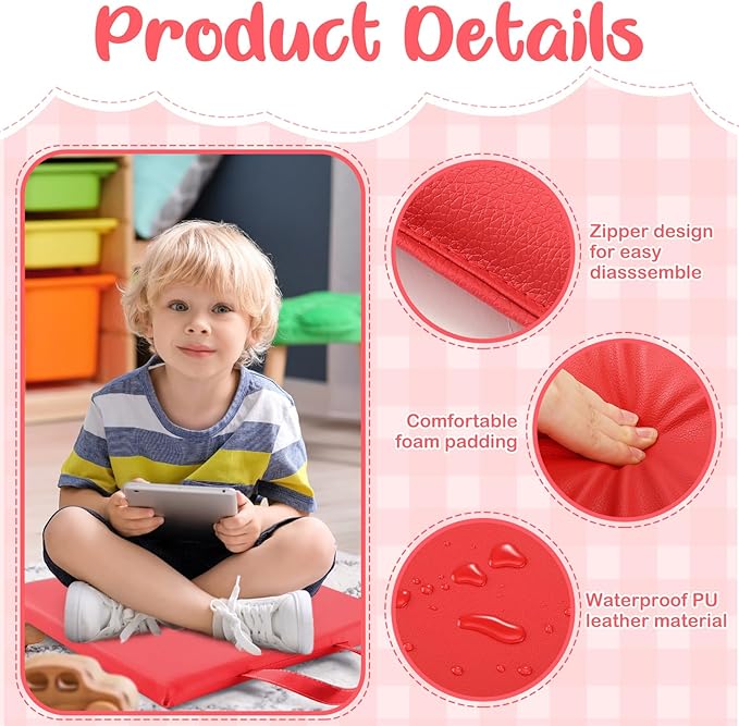 Suzile 12 Pcs 12'' Square Floor Cushions for Kids Classroom Flexible Floor Seating Elementary with Handles Classroom Carpet Cushions for Adults Toddlers Daycare Preschool School(Red)