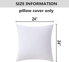 Home Brilliant White Euro Shams Set of 2 60x60 Pillow Covers Striped Corduroy Textured Velvet European Pillow Shams for Couch, 24 x 24 inch, Pure White
