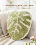 Leaf Shaped Throw Pillow - Cute Plush Plant Pillow for Couch, Sofa, or Living Room, 16.5" x 10.6" Green Monstera Decorative Cushion for Home Decor