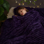 NEWCOSPLAY Super Soft Queen Blanket Purple Premium Silky Flannel Fleece 3D Ribbed Jacquard Lightweight Bed Blanket All Season Use (Purple Ribbed, Queen(90"x90"))