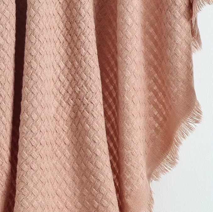 CREVENT Farmhouse Waffle Knit Throw Blanket for Couch Sofa Chair Bed Home Decoration, Soft Warm Cozy Light Weight for Spring Summer Fall (50''X60'' Coral Pink)
