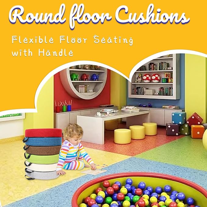 6 Pcs Flexible Floor Cushion for Classroom, Floor Cushions Easy to Clean and Carry,16''x16''x2'' Soft Cushion for Learning Sitting Daycare School Chair Yoga and Meditation (Linen)