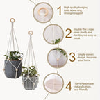 Artilady Hanging Planter for Indoor Plants Macrame Plant Hanger Large Hanging Plant Holder with Adjustable Beads Plants Basket White Rope Boho Plant Wall Decor (White Bead-2pcs)