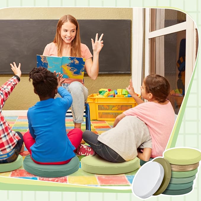 Juexica 8 Pcs Extra Thick Flexible Seating Floor Cushions Assorted Colored Floor Pillow Classroom Seat Cushions Soft Classroom Seating for Kids Learning Daycare School Chair(Matcha Color)