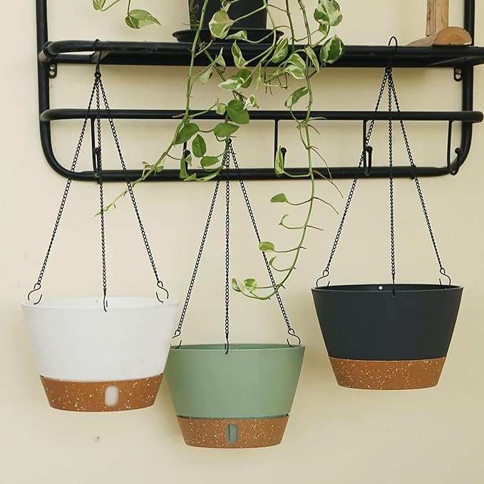 ZMTECH 2 Pack 10 Inch Hanging Planters for Indoor Plants, Modern Gray Hanging Planter with Visible Water Level Window & Metal Chain, Decorative Plant Hanger Indoor for Spring Balcony Decor