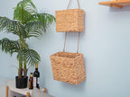 YAHUAN Woven Water Hyacinth Hanging Basket 2-Tiered Rectangular Storage Baskets Over the Door Organizer Hanging Organizer Hanging Wall Basket for Home,Kitchen,Garden, Office (Rectangular)