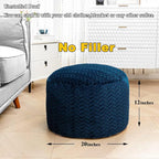 Asuprui Pouf Ottoman Unstuffed Ottoman Foot Rest Floor Pouf Round Pouf Seat Floor Bean Bag Chair Foldable Floor Chair Storage for Living Room Bedroom Navy Blue