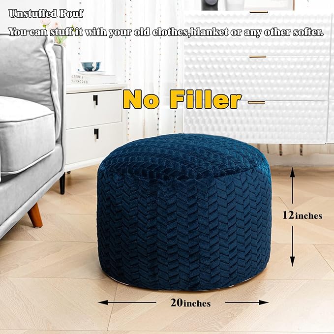 Asuprui Pouf Ottoman Unstuffed Ottoman Foot Rest Floor Pouf Round Pouf Seat Floor Bean Bag Chair Foldable Floor Chair Storage for Living Room Bedroom Navy Blue