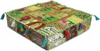 Mam Treasures Indian Bohemian Decorative Pillow Vintage Cushion Cover Patchwork Square Floor Pillow Cover Meditation Cushion Large Floor Pillow Indian Cushion (Light Green, 18 X 18 X 5 Inch)